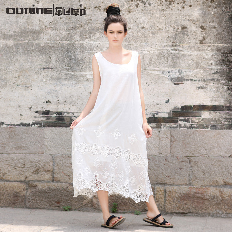 White Lace Women Silk Cotton Sundress