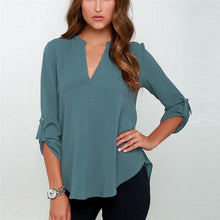 Plus Size S-5XL Summer Women OL V Neck Folds Long Sleeve Casual Chiffon Blouse regata feminina camisetas Tops New 7 colors