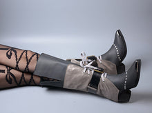New Arrival !!! Genuine Leather Knee HIgh Women Boots Silver Metal Pointed Toe Women Winter Boots Lace Up Motorcycle Shoes Women